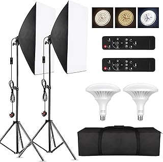 Andoer Softbox Lighting Kit 3 Color Dimmable 3000K-6000K Coloor Temperature Photography Softbox, Studio Lighting Softbox 20x28in 150W Studio Output Lighting for Portrait Advertising Video Shooting