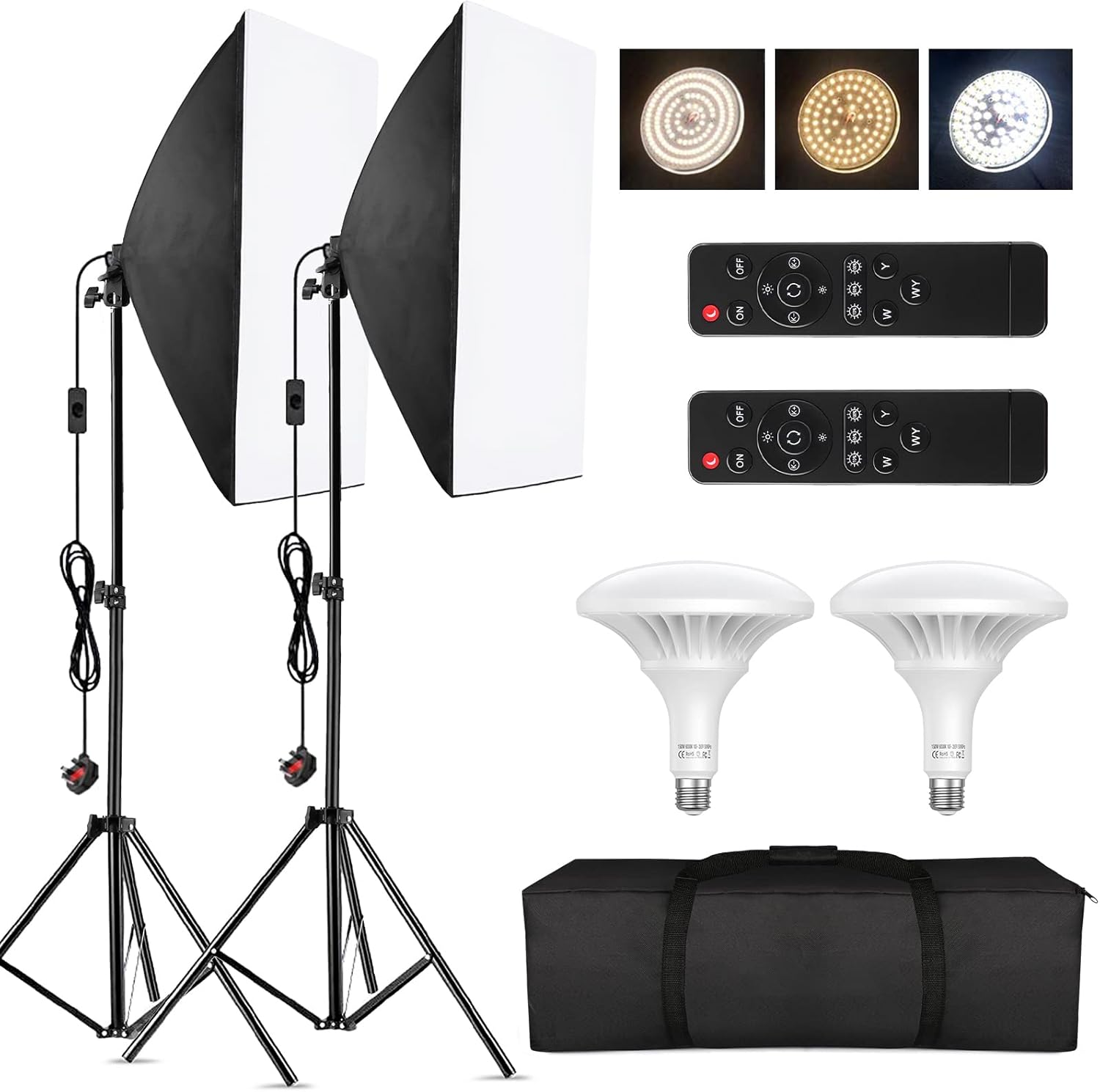 Andoer Softbox Lighting Kit 3 Color Dimmable 3000K-6000K Coloor Temperature Photography Softbox, Studio Lighting Softbox 20x28in 150W Studio Output Lighting for Portrait Advertising Video Shooting-0