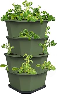 Gusta Garden Paul Potato Potato Tower 4-Tier dark green- Raised Bed Potato Tower - Garden & Balcony - Pest protection - 0.2m² - 56L Soil Capacity