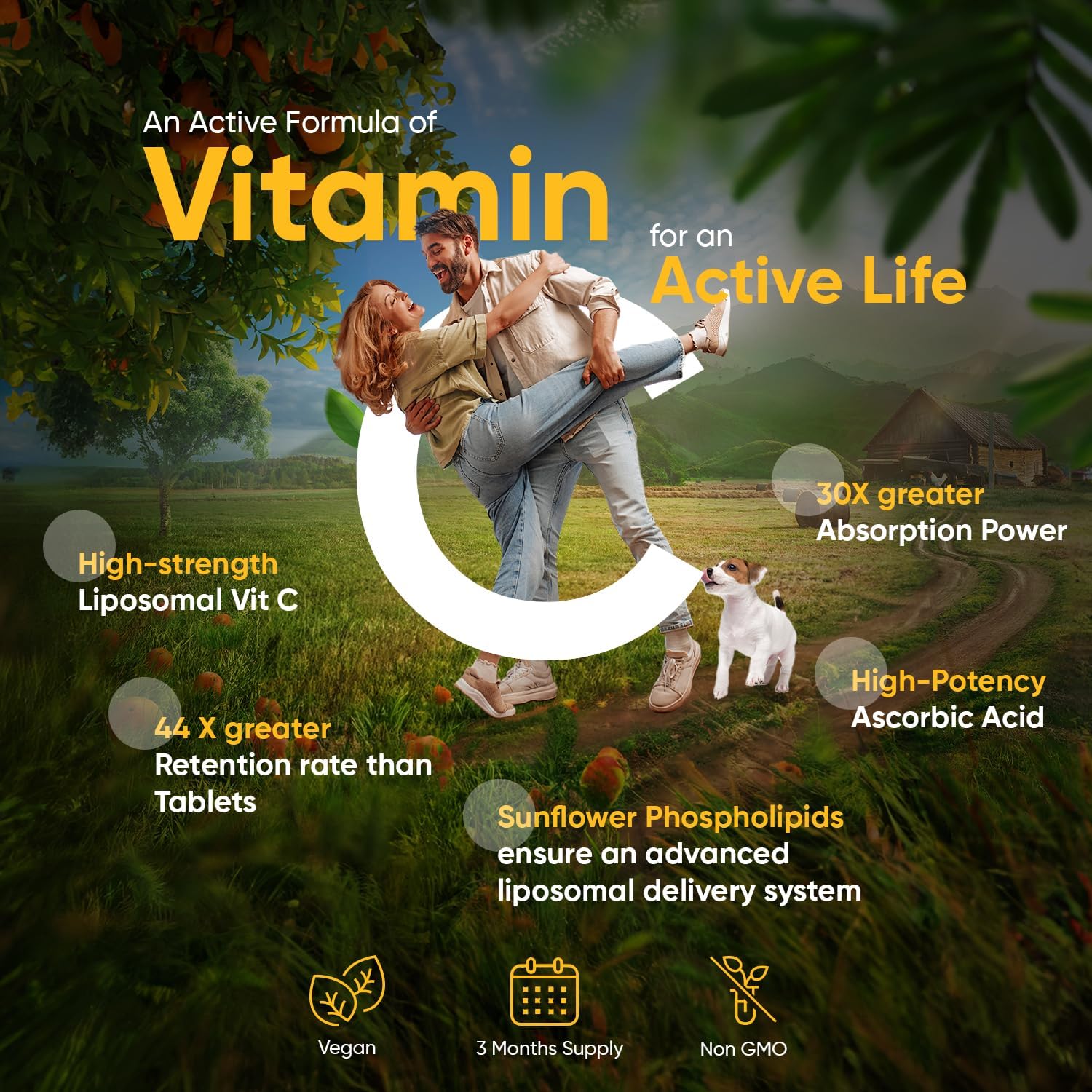 Liposomal Vitamin C Capsules 1000mg - 180 Vegan Capsules (3 Month Supply) - High Strength Ascorbic Acid with Rosehip Extract - Lypospheric Vitamin C - Liposomal VIT C Supplement - Non-GMO-1