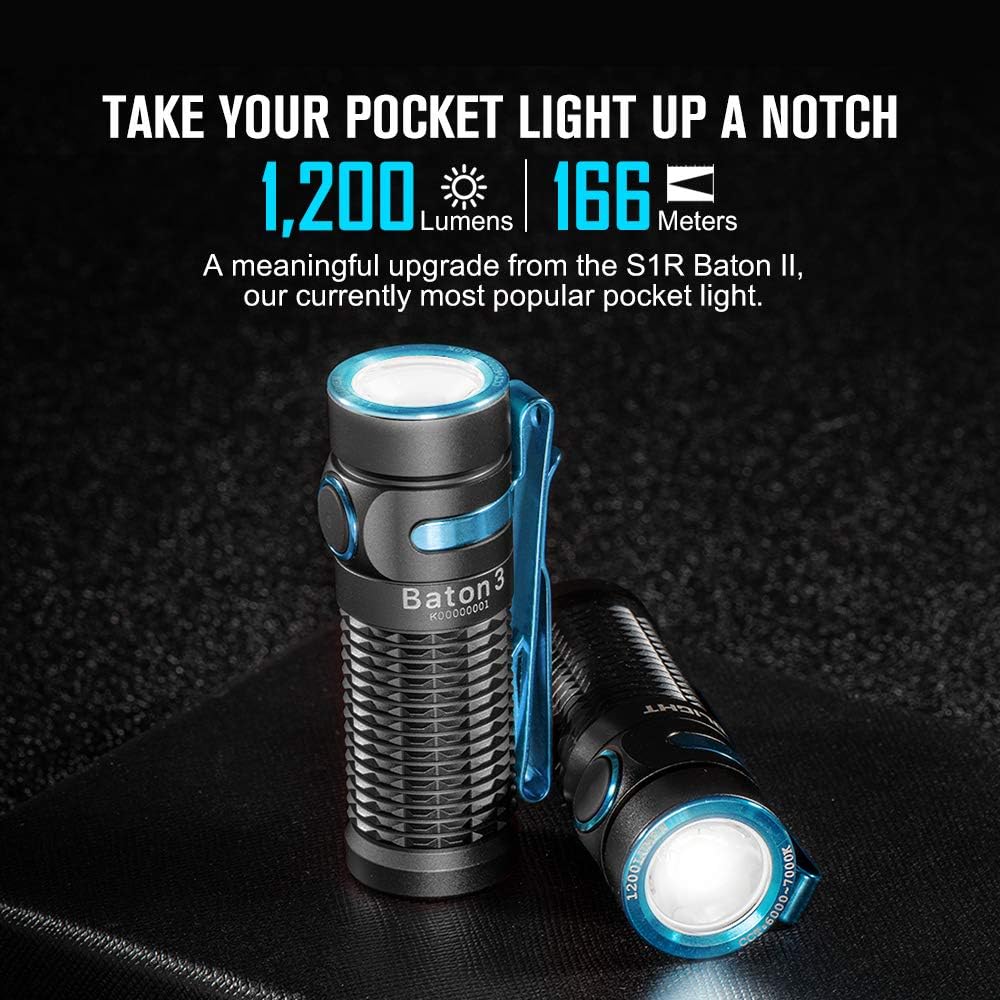 OLIGHT Baton 3 Premium Edition Pocket Torch 1200 Lumens LED Powerful Mini Torches LED Reachargeable Small Flashlight Compact EDC Pocket Lights, with Charging Box (Black)-2