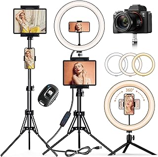 12" Ring Light for Tablet holder,72" Ring Light with Tripod Stand & 3 Phone Holder & Ipad Holder& Mini Desktop Tripod,Great for YouTube/TikTok/Makeup/Photography/Streaming,Compatible with iPhone iPad