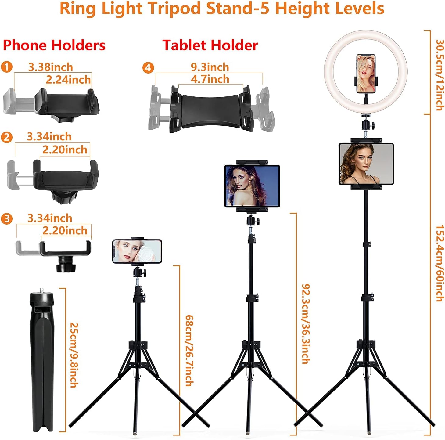 12" Ring Light for Tablet holder,72" Ring Light with Tripod Stand & 3 Phone Holder & Ipad Holder& Mini Desktop Tripod,Great for YouTube/TikTok/Makeup/Photography/Streaming,Compatible with iPhone iPad-2