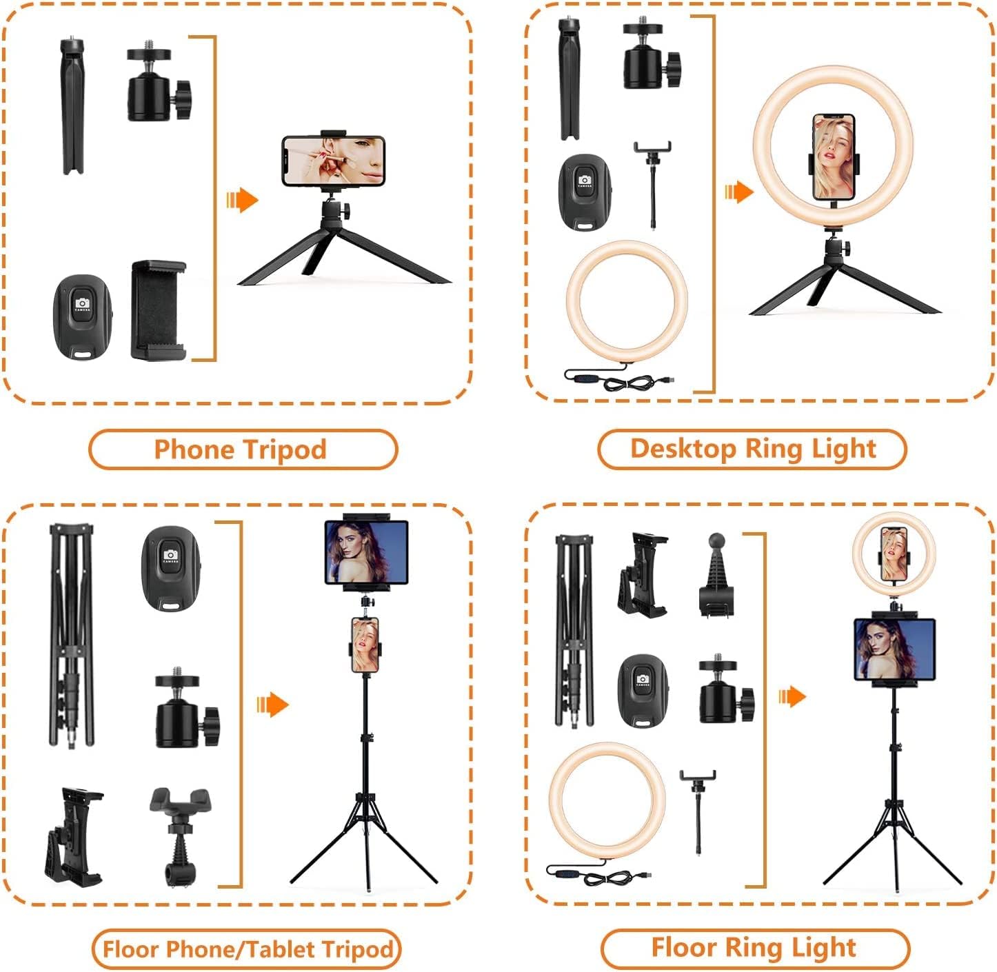 12" Ring Light for Tablet holder,72" Ring Light with Tripod Stand & 3 Phone Holder & Ipad Holder& Mini Desktop Tripod,Great for YouTube/TikTok/Makeup/Photography/Streaming,Compatible with iPhone iPad-4