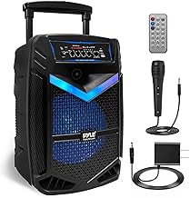 Pyle, Pa System, Active Powered Speakers, 1200W Rechargeable Outdoor Bluetooth Speaker- Portable PA System, w/ 15” Subwoofer 1” Tweeter, Microphone and Speaker, LED Lights, Recording, USB/SD