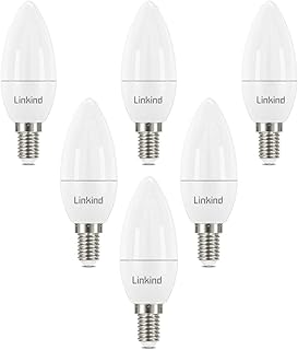 Linkind E14 LED Candle Bulb, 60W Equivalent, 7W Small Edison Screw Candle Light Bulbs, 806 Lumens, 2700K Soft White, C35/B35 SES Bulbs, Non-Dimmable, CE/RoHS/ErP Certified, 6-Pack