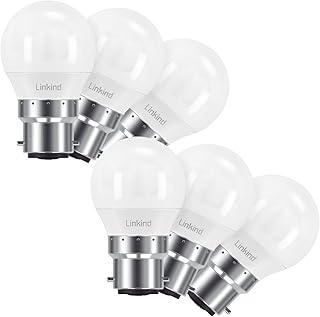 Linkind B22 Bayonet Cap LED Light Bulbs 40W Equivalent, 5W G45(P45) Golf Ball Mini Globe Bulb, 2700K Soft White, 470LM, Non-dimmalbe, 6 Pack