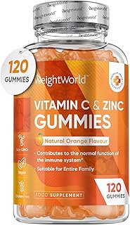 Vitamin C and Zinc Gummies for Adults & Kids - 200mg VIT C as L-Ascorbic Acid - 120 Chewable Vitamin C Gummies - Low Sugar, Natural Orange Flavour, Immunity Vitamins - Hair, Skin & Nail Vitamins