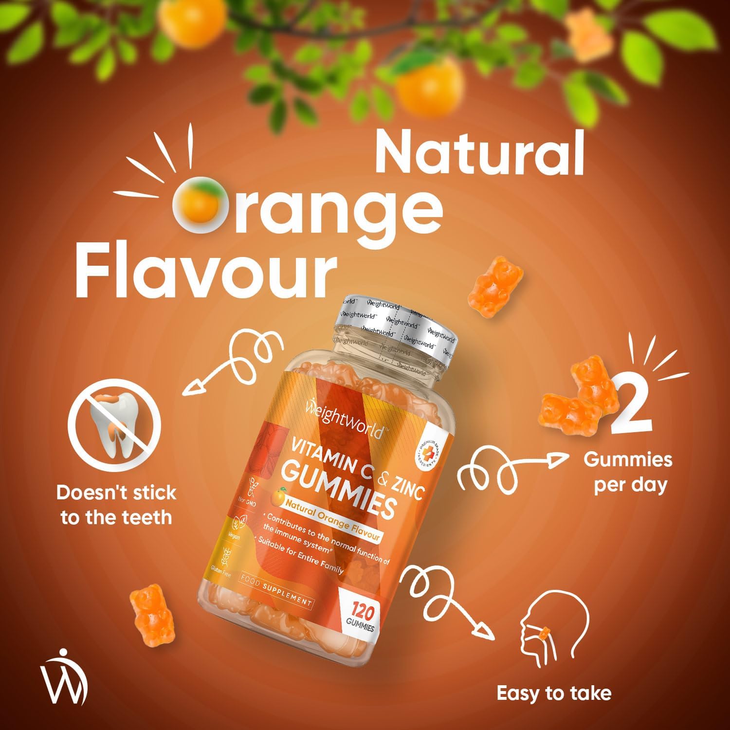 Vitamin C and Zinc Gummies for Adults & Kids - 200mg VIT C as L-Ascorbic Acid - 120 Chewable Vitamin C Gummies - Low Sugar, Natural Orange Flavour, Immunity Vitamins - Hair, Skin & Nail Vitamins-3