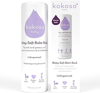 Kokoso Baby Soft Balm Stick, Unfragranced, Great for Dry Hands, Sore Lips and Chapped Cheeks, Protects Dribbly Chins and Soothes Dribble Rash, 100% Natural & Organic Ingredients, 13g