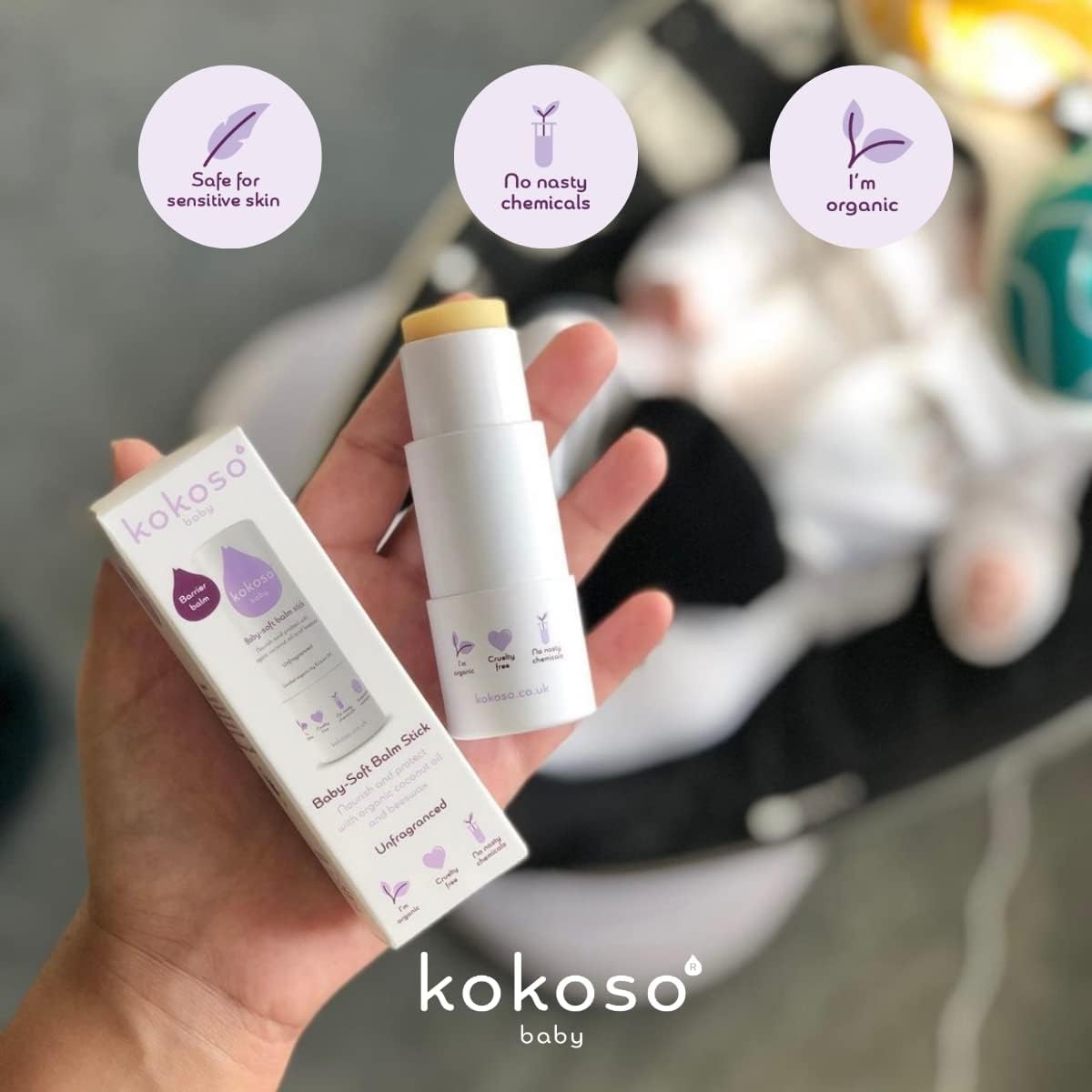 Kokoso Baby Soft Balm Stick, Unfragranced, Great for Dry Hands, Sore Lips and Chapped Cheeks, Protects Dribbly Chins and Soothes Dribble Rash, 100% Natural & Organic Ingredients, 13g-3