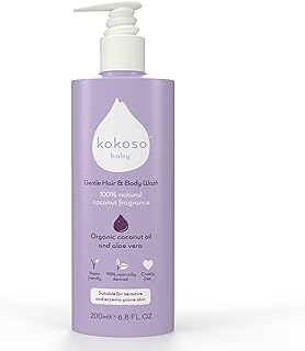 Kokoso - Baby Hair & Body Wash, 100% Natural Coconut Oil Fragrance - Organic Coconut Oil & Aloe Vera - Suitable for Sensitive & Eczema Prone Skin - Safe from Birth - 200ml