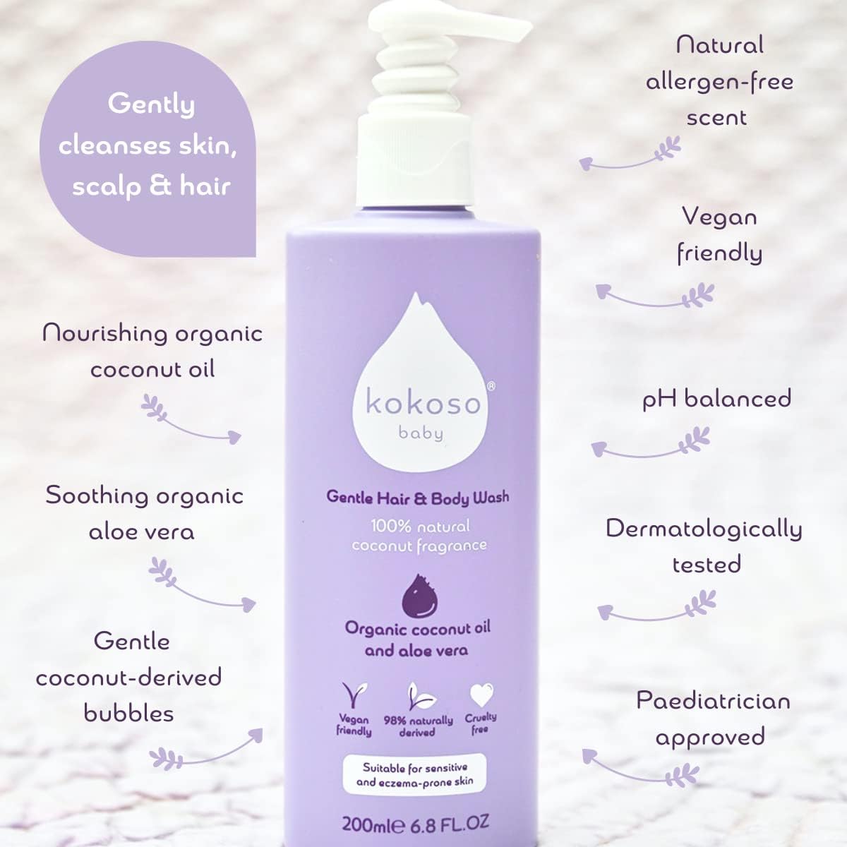 Kokoso - Baby Hair & Body Wash, 100% Natural Coconut Oil Fragrance - Organic Coconut Oil & Aloe Vera - Suitable for Sensitive & Eczema Prone Skin - Safe from Birth - 200ml-1