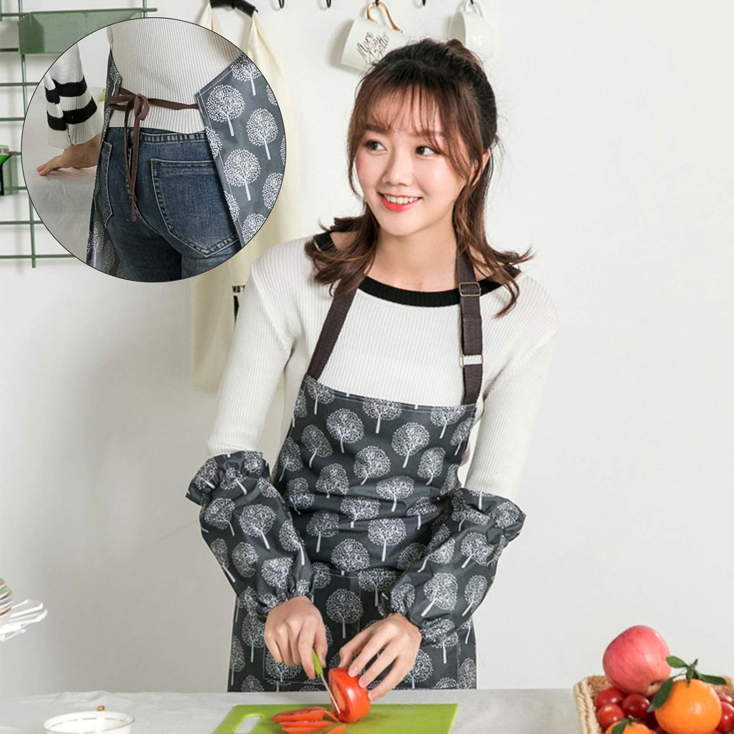 AKlamater 3 PCS Women Apron with Pockets Adjustable Cooking Aprons PVC Waterproof Kitchen Bib Apron for Kitchen Cooking Baking Household Cleaning-3