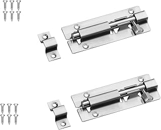 Udewo 2 Sets Door Lock Bolt, 3 Inch Stainless Steel Door Security Slide Latch Lock Cupboard Bolt Barrel Sliding Lock Bolt Lock Internal Door Latch with Screws for Garden Shed Internal Doors