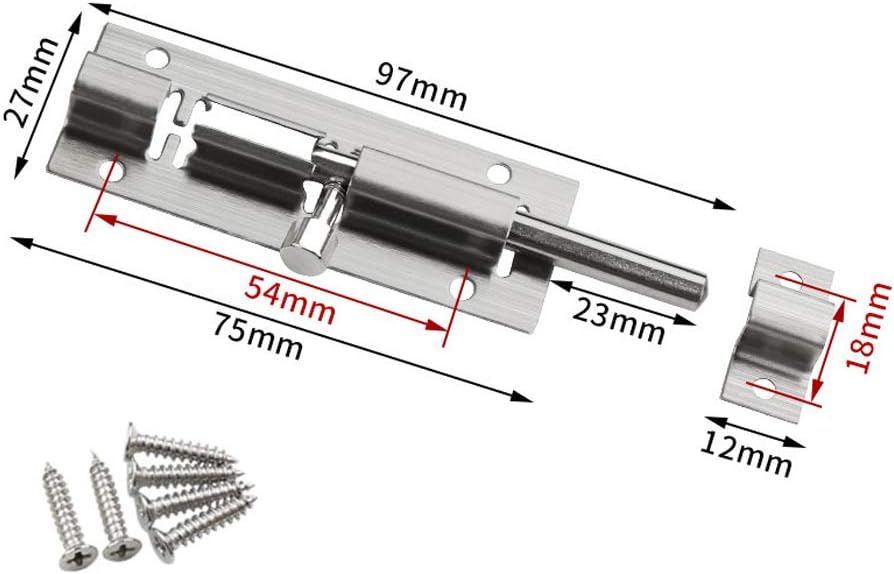 Udewo 2 Sets Door Lock Bolt, 3 Inch Stainless Steel Door Security Slide Latch Lock Cupboard Bolt Barrel Sliding Lock Bolt Lock Internal Door Latch with Screws for Garden Shed Internal Doors-1