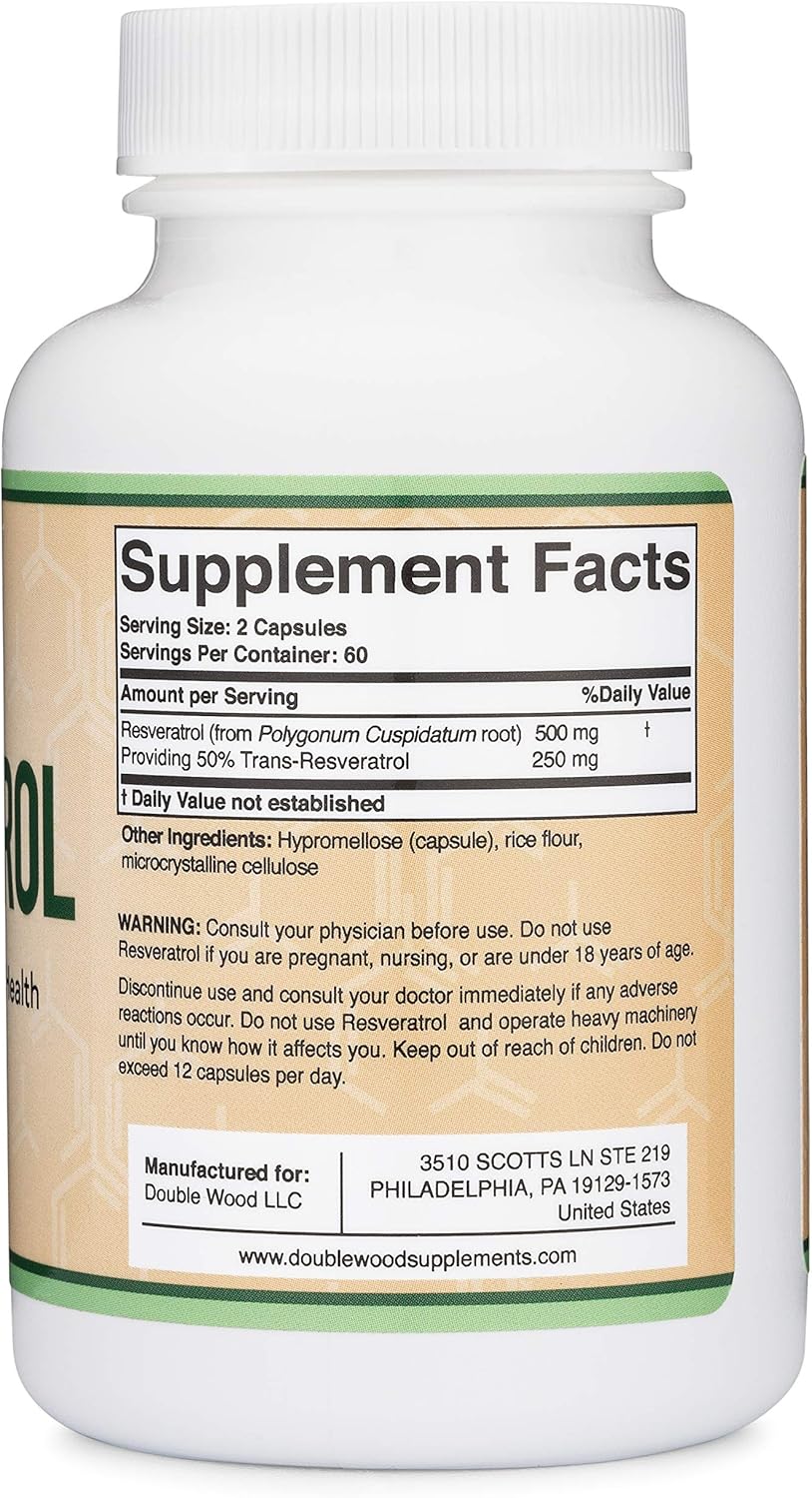 Resveratrol 500mg Per Serving, 120 Capsules (Natural Resveratrol Polygonum Root Extract Providing 50% Trans-Resveratrol) Healthy Aging Support by Double Wood Supplements-1