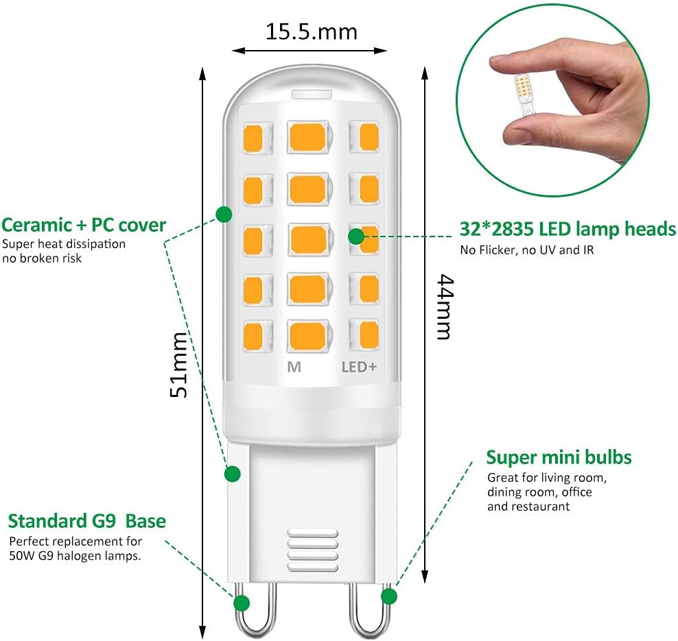 G9 Led Light Bulbs, 5W Warm White, Equivalent to 40W-50W Halogen, 500lm 3000 Kelvin 220-240V No Flicker Non-Dimmable Energy Saving, for Home Lighting Decor 6-Pack(15.5 * 51mm)-1