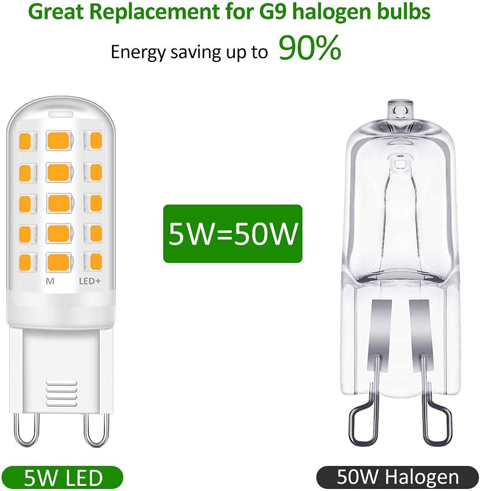 G9 Led Light Bulbs, 5W Warm White, Equivalent to 40W-50W Halogen, 500lm 3000 Kelvin 220-240V No Flicker Non-Dimmable Energy Saving, for Home Lighting Decor 6-Pack(15.5 * 51mm)-2