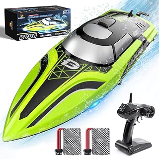 DEERC RC Boat with LED Light, 30+ Mins, Self Righting Remote Control Boat for Pools & Lakes, 20+ MPH, 2.4GHz Racing Boats, 2 Battery, Pool Toys for Kids, Radio Controlled Watercraft