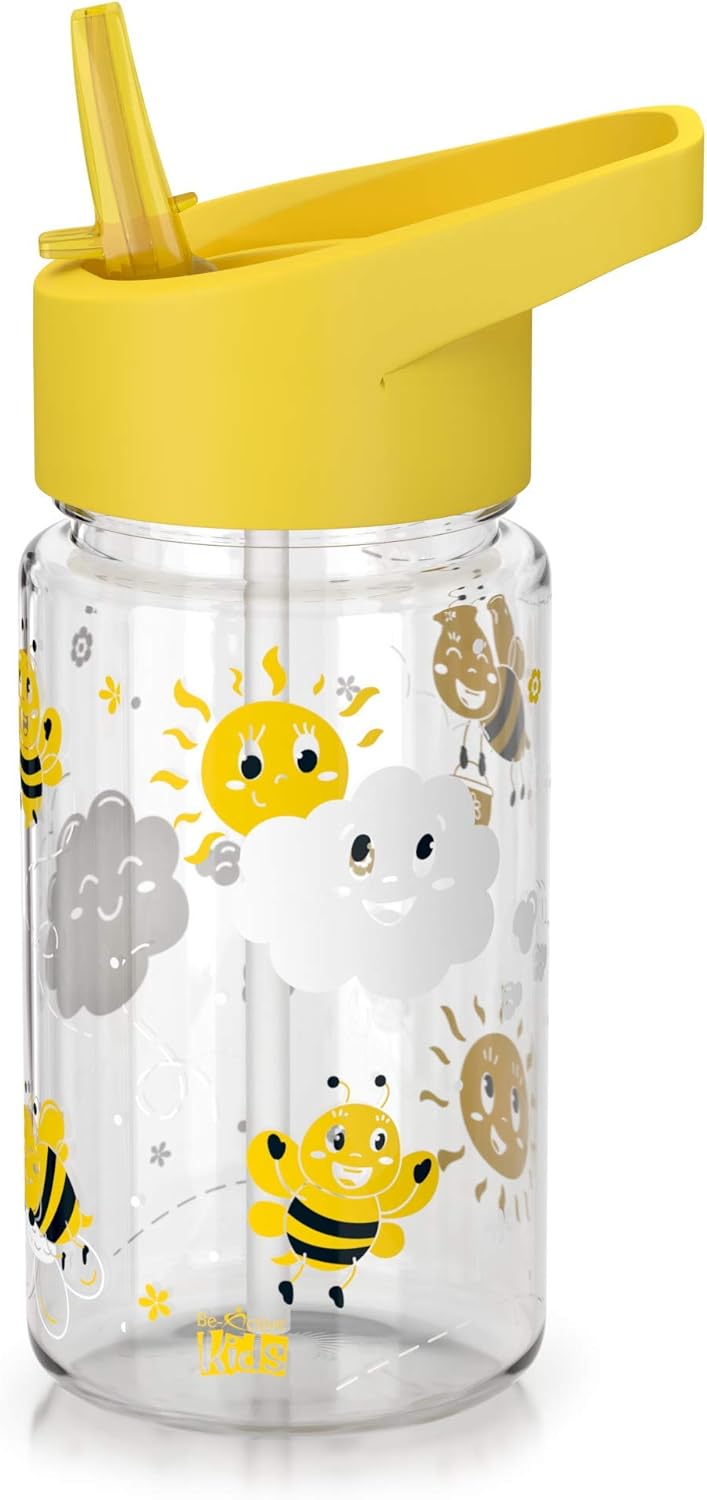 Be-Active Kids Water Bottle with Straw | BPA Free | flip nozzle | Childs water bottle | 450ml | Kid School girls boys sports bottles (Yellow)-5