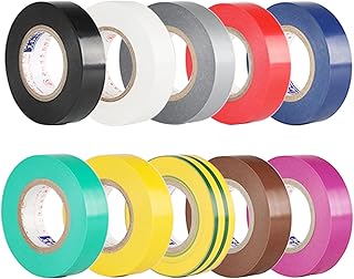 TSKDKIT 10 Rolls 10m Electrical Tapes Mixed Colour Electrical Insulation Tapes 15mm PVC Waterproof Adhesive Tapes for General Power Circuit Wiring