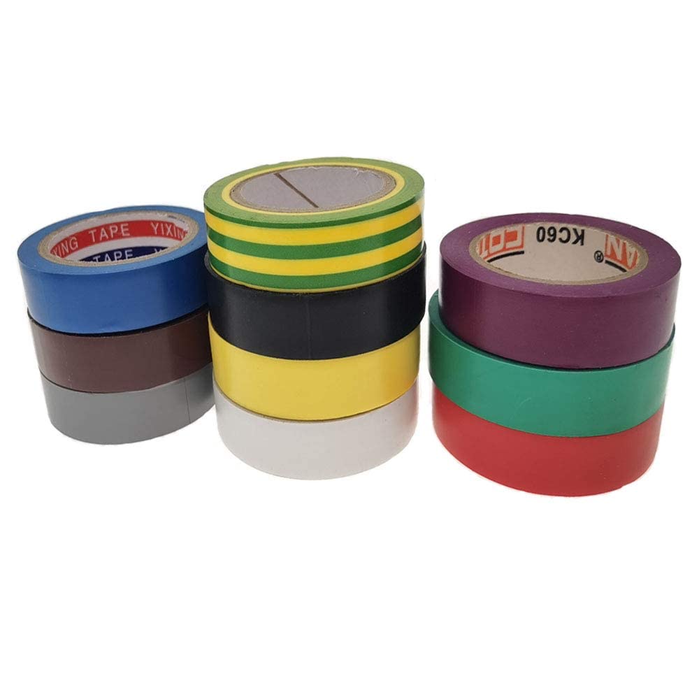 TSKDKIT 10 Rolls 10m Electrical Tapes Mixed Colour Electrical Insulation Tapes 15mm PVC Waterproof Adhesive Tapes for General Power Circuit Wiring-7