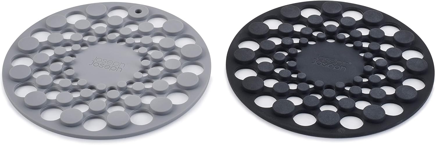 Joseph Joseph Spot-On Set of 2 Silicone Trivets, Heat resistant table mat for hot pots and pans, Black/Grey-1