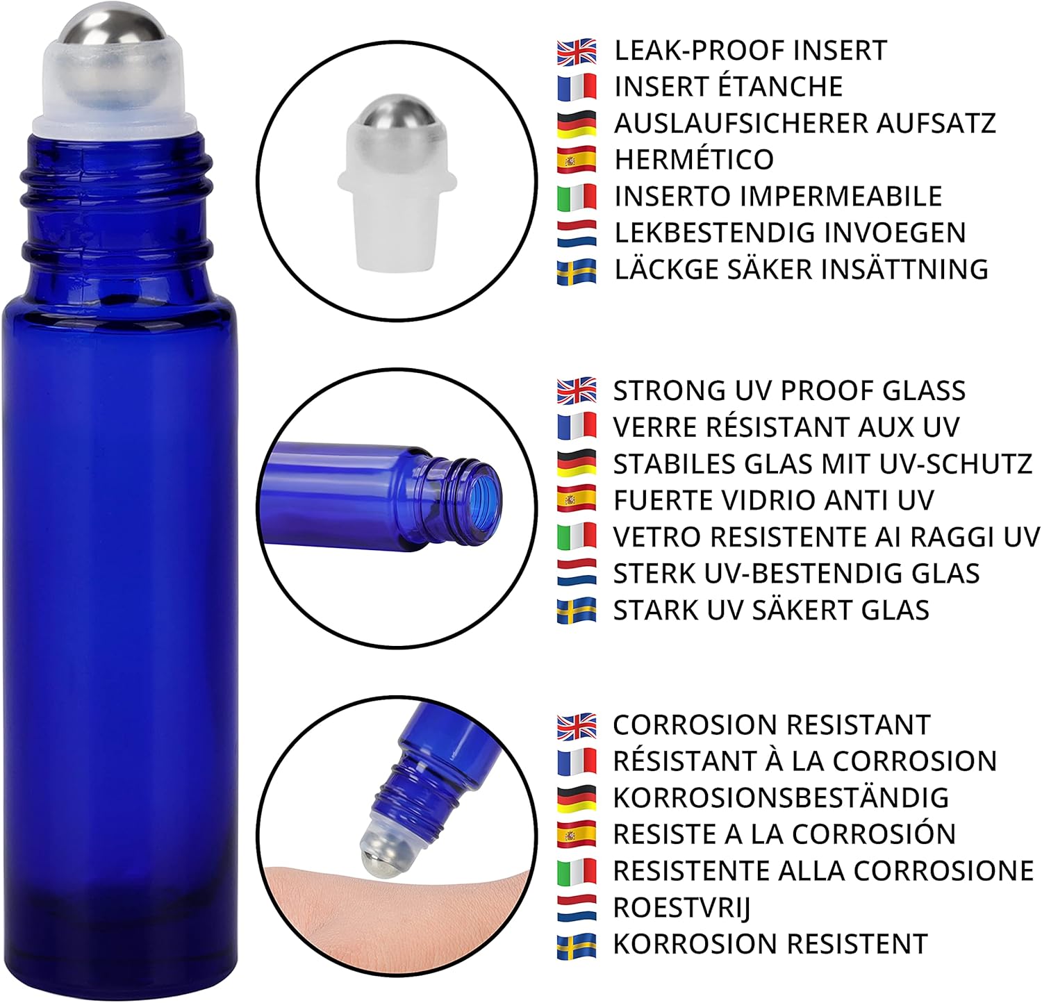 BELLE VOUS Blue Rollerball Perfume Bottles (24 Pack) - 10ml Oil Roller Blue Glass Bottles with Droppers - Roll on Bottles for Essential Oils & Aromatherapy-3