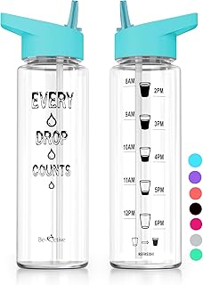 Be-Active Motivational Water Bottle with Straw – With Time Markings - Times to Drink – Tracker - BPA Free