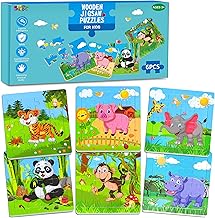 6 Packs Wooden Animals Jigsaw Puzzle, Early Educational Learning Toys Set Preschool Puzzles for 3+ Years Old Kids