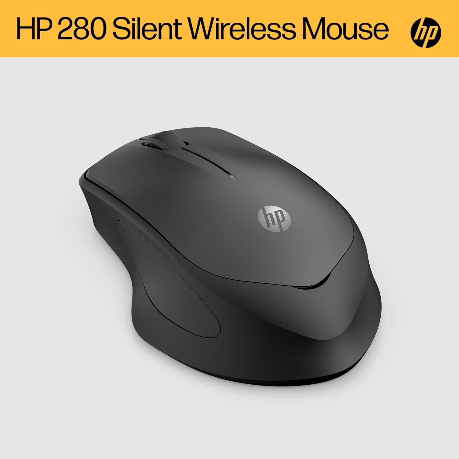 HP 280 Silent PC Wireless Mouse, HP Blue Optical Technology, 1600 DPI to track precisely on any surface, 90% noise reduction, Comfortable & Ergonomic Design, USB A Dongle Included, Black-1