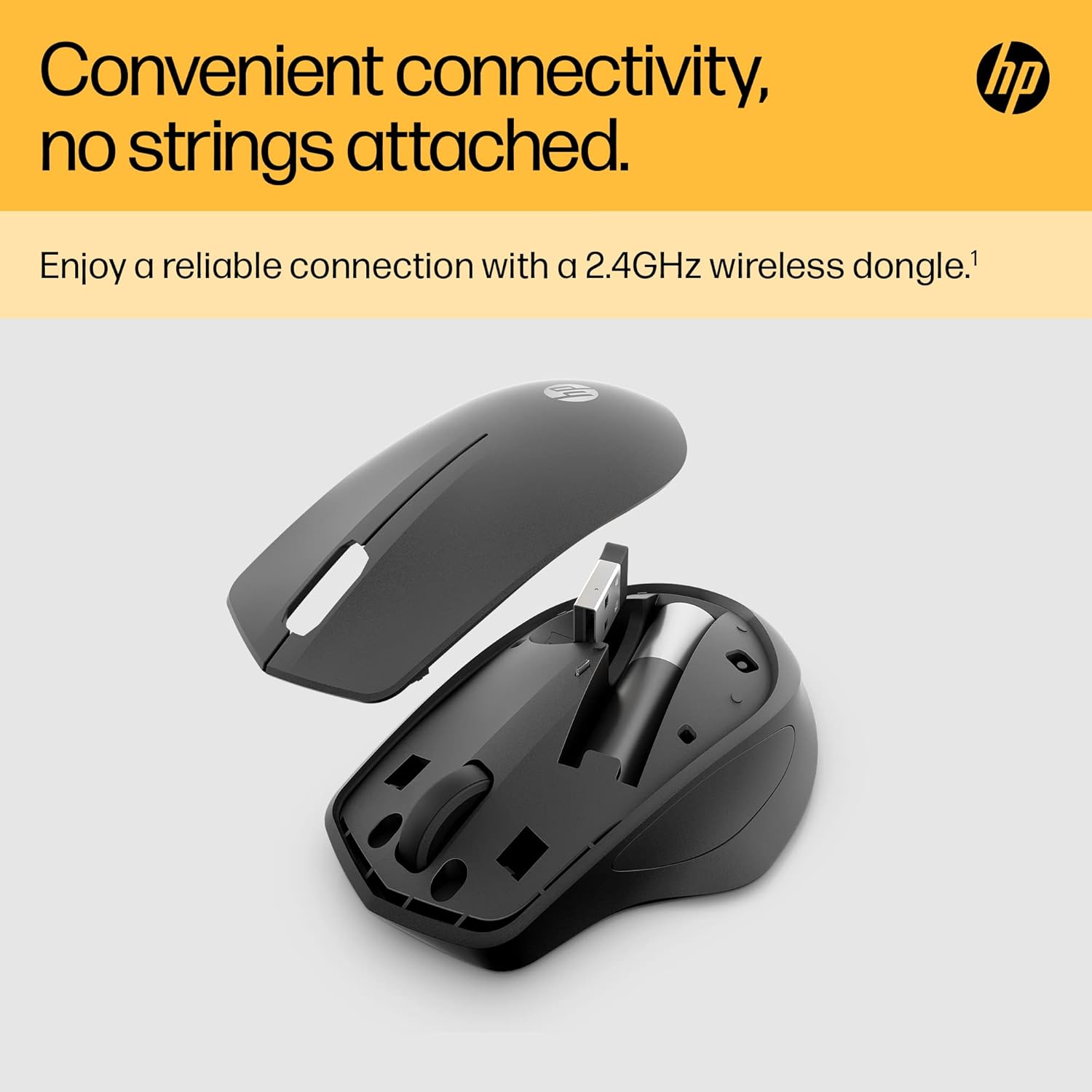 HP 280 Silent PC Wireless Mouse, HP Blue Optical Technology, 1600 DPI to track precisely on any surface, 90% noise reduction, Comfortable & Ergonomic Design, USB A Dongle Included, Black-4