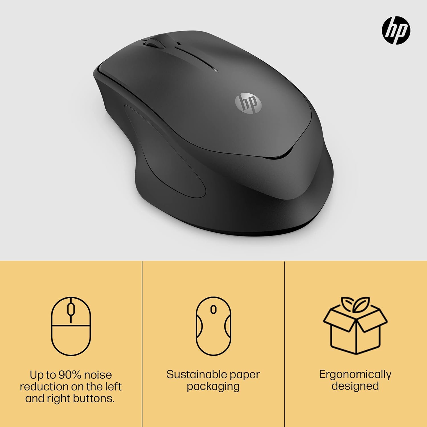 HP 280 Silent PC Wireless Mouse, HP Blue Optical Technology, 1600 DPI to track precisely on any surface, 90% noise reduction, Comfortable & Ergonomic Design, USB A Dongle Included, Black-6