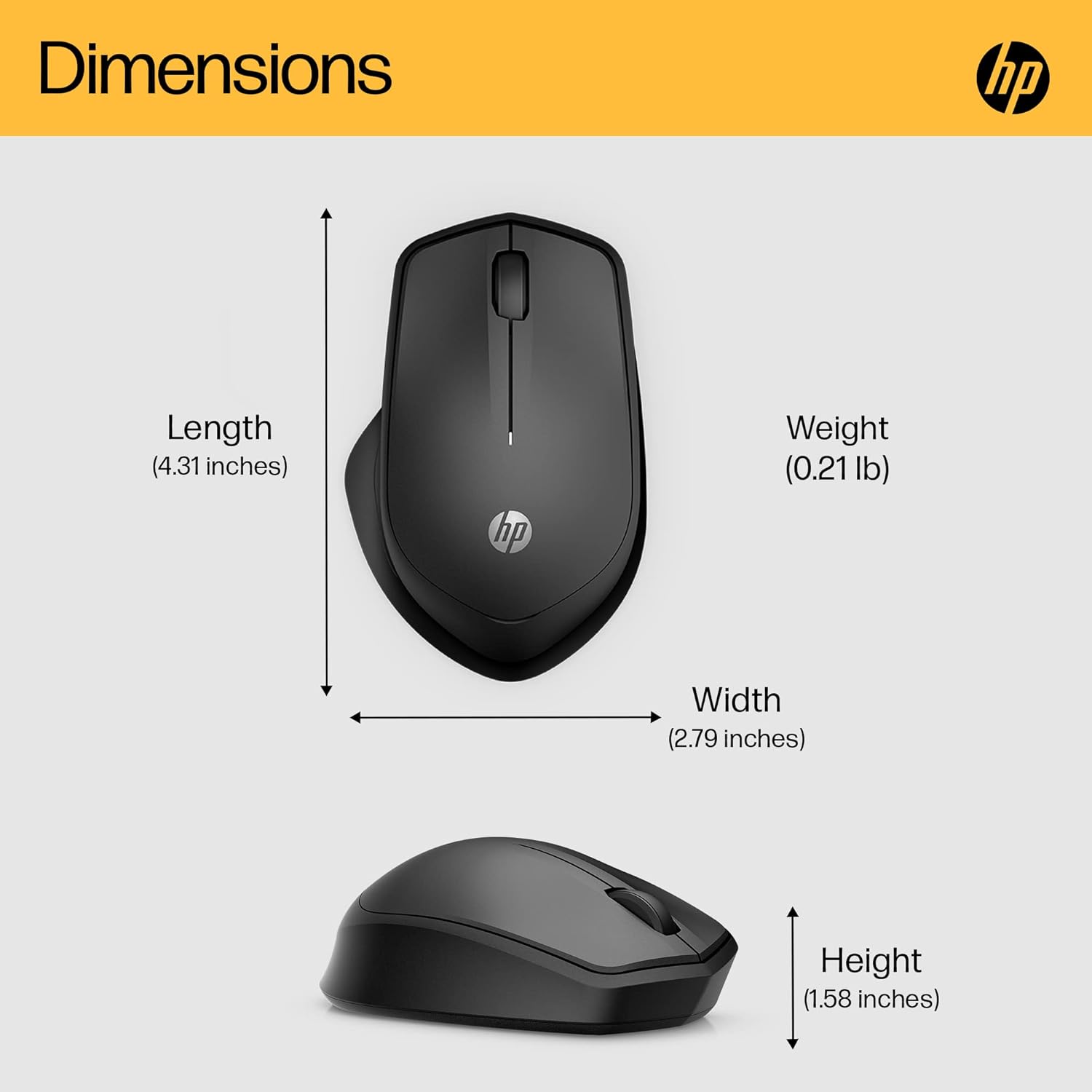 HP 280 Silent PC Wireless Mouse, HP Blue Optical Technology, 1600 DPI to track precisely on any surface, 90% noise reduction, Comfortable & Ergonomic Design, USB A Dongle Included, Black-7