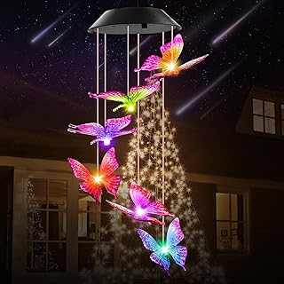 Birthday Gifts for Women, Winzwon Solar Butterfly Wind Chimes Garden Gifts for Her Grandma Nanny, Gifts for Mum, Solar Lights Outdoor Decor for Garden Yard Porch, Christmas Easter Gifts for Adult