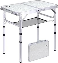 Sportneer Folding Camping Table, Adjustable Height Small Folding Table Portable Camp Tables (23.6" L x 15.7" W (2 Height)) with Mesh Layer for Outdoor Camp Garden Picnic BBQ Dining Cooking