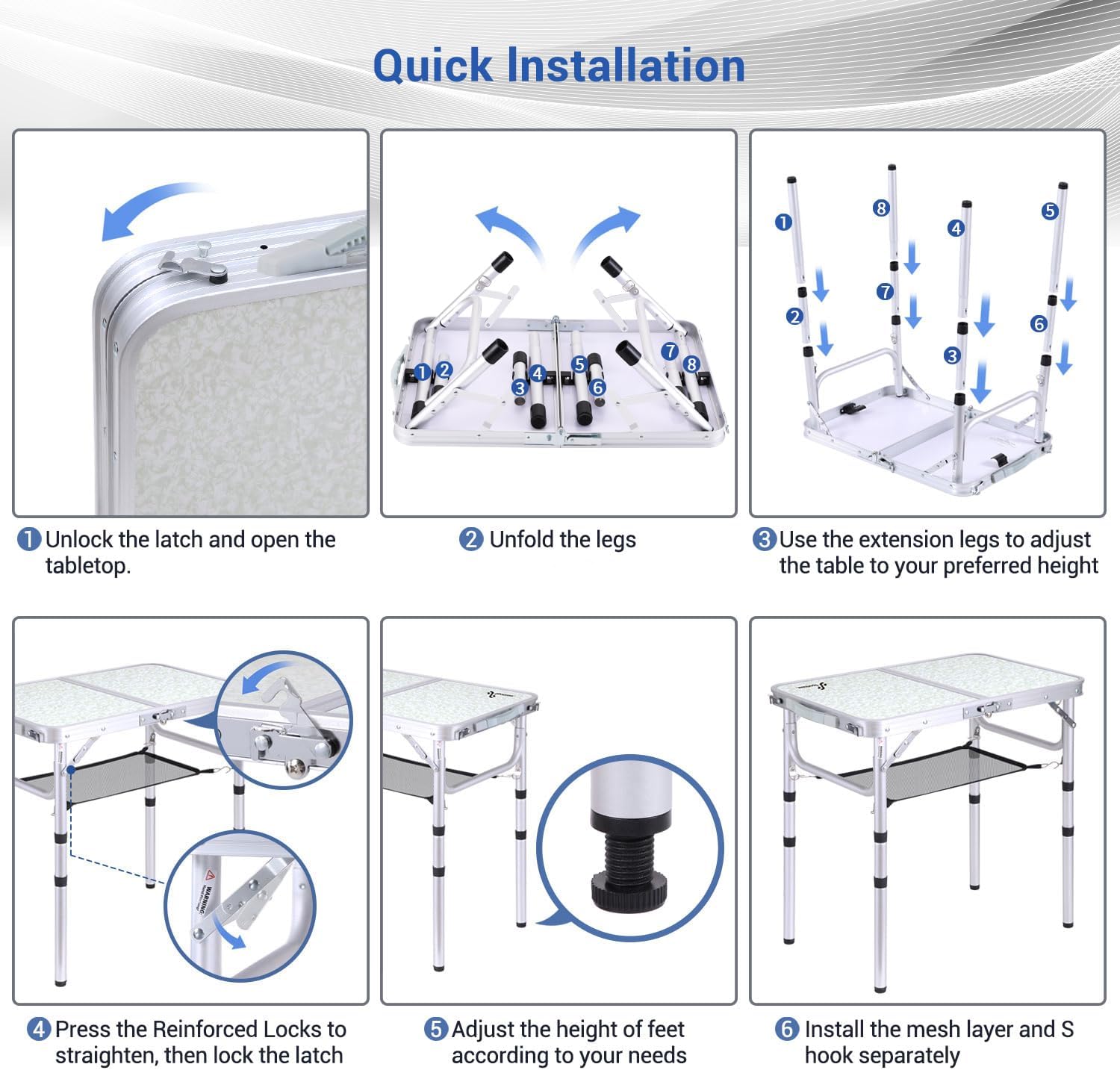 Sportneer Folding Camping Table, Adjustable Height Small Folding Table Portable Camp Tables (23.6" L x 15.7" W (2 Height)) with Mesh Layer for Outdoor Camp Garden Picnic BBQ Dining Cooking-5
