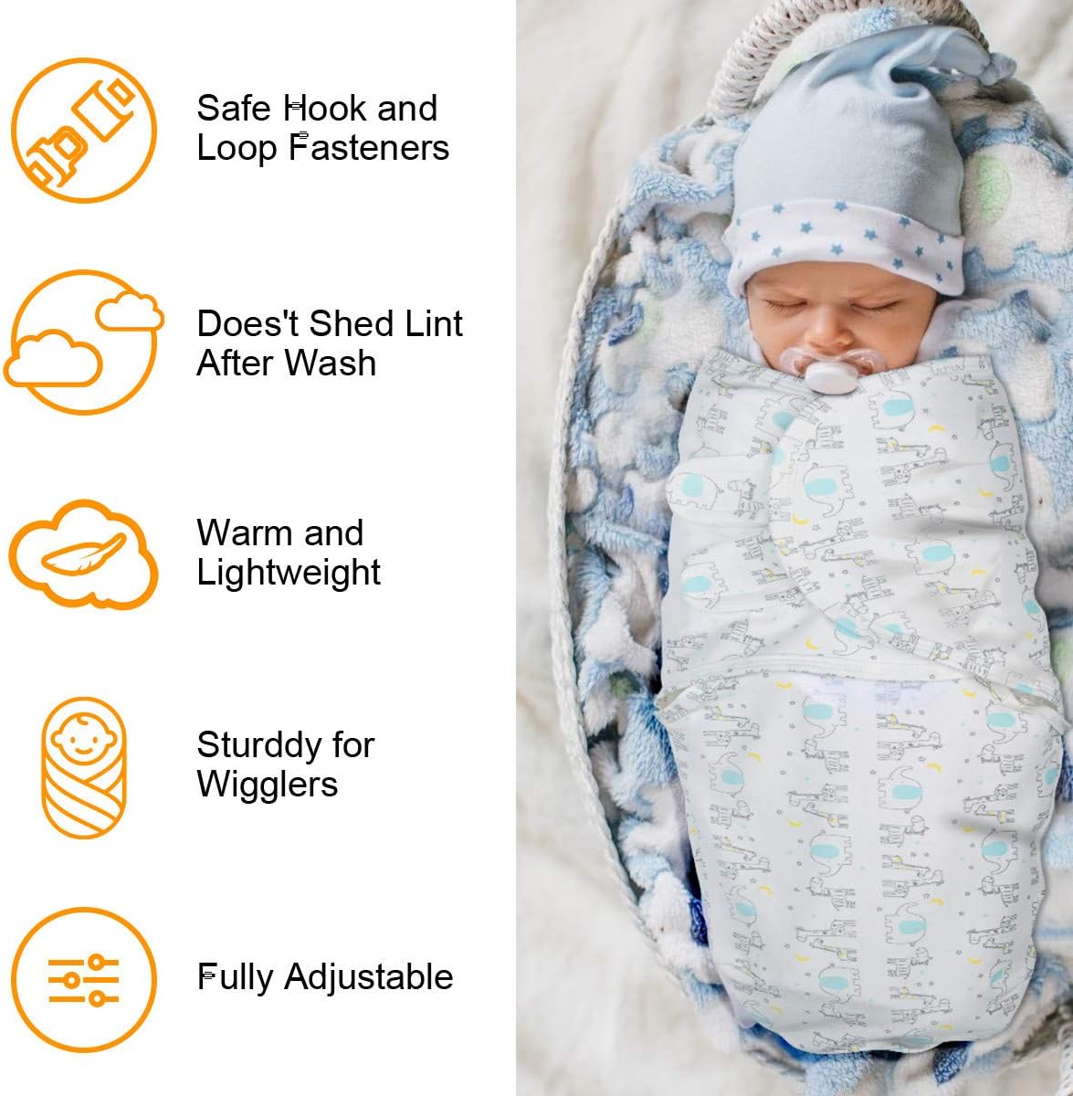 Vicloon Baby Swaddle Wrap, 2 pcs Newborn Swaddle Blanket Wrap, Organic Cotton Baby Blanket Wrap for Baby 0-3 Months 7-14lbs-3