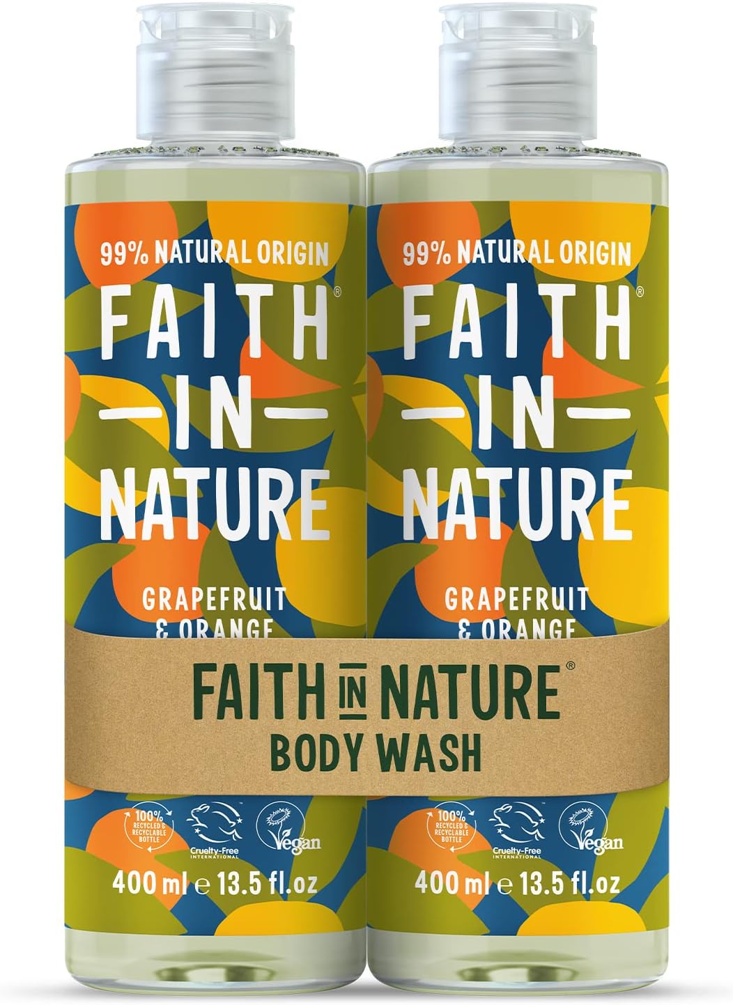 Faith In Nature Natural Grapefruit & Orange Body Wash Set, Invigorating, Vegan & Cruelty Free, No SLS or Parabens, 2 x 400ml-0