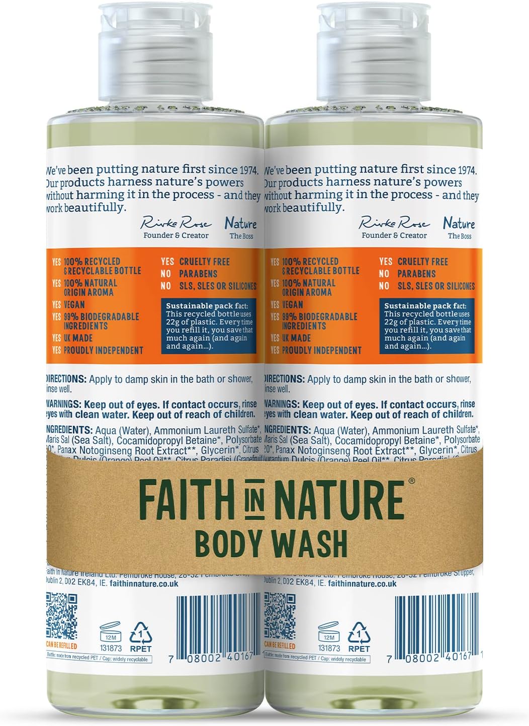 Faith In Nature Natural Grapefruit & Orange Body Wash Set, Invigorating, Vegan & Cruelty Free, No SLS or Parabens, 2 x 400ml-1