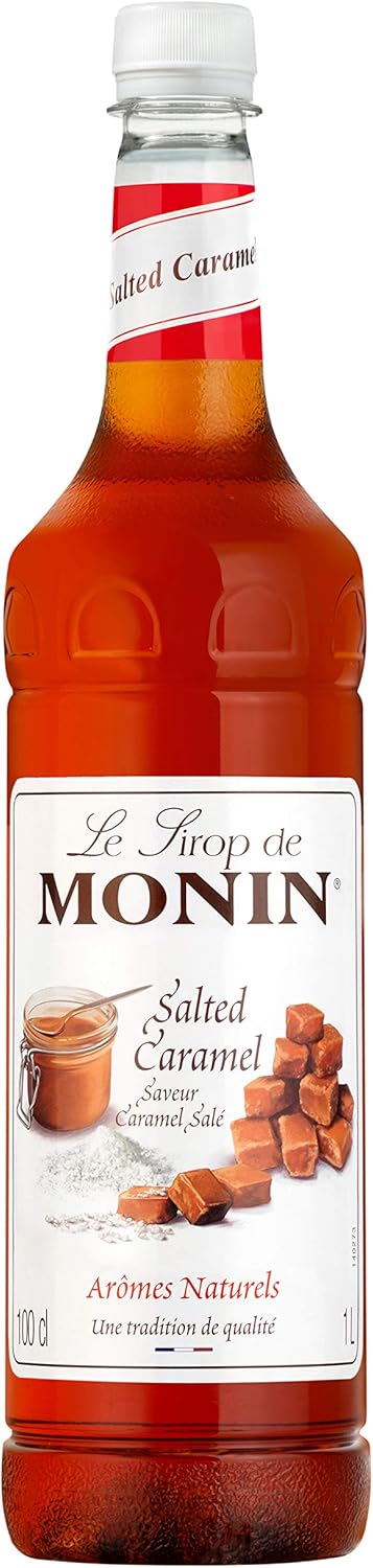 MONIN Premium Salted Caramel Syrup 1L for Coffee and Cocktails. Vegan-Friendly, Allergen-Free, 100% Natural Flavours and Colourings. Salted Caramel Coffee Syrup-0