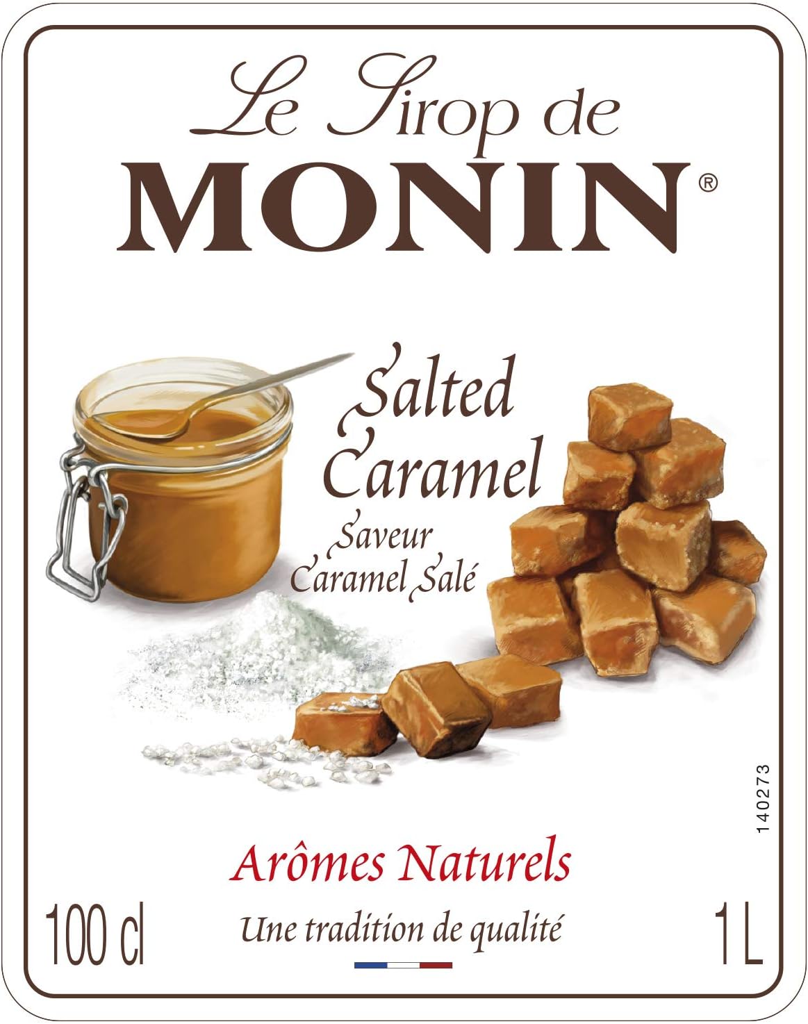 MONIN Premium Salted Caramel Syrup 1L for Coffee and Cocktails. Vegan-Friendly, Allergen-Free, 100% Natural Flavours and Colourings. Salted Caramel Coffee Syrup-2