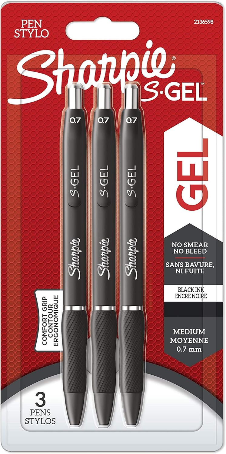 Sharpie S-Gel | Gel Pens | Medium Point (0.7mm) | Black Ink | 3 Count-0