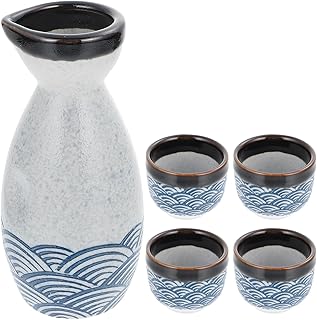 DOITOOL Japanese Sake Set Ceramic Sake Set - 1 Sake Pot and 4 Sake Cups - Traditional Sake Set Wine Glasses Tea Cups Sake Cups - Porcelain Sake Set for Warmers