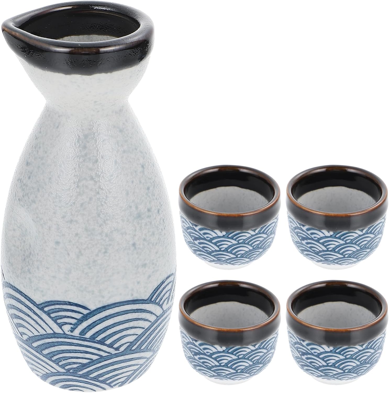 DOITOOL Japanese Sake Set Ceramic Sake Set - 1 Sake Pot and 4 Sake Cups - Traditional Sake Set Wine Glasses Tea Cups Sake Cups - Porcelain Sake Set for Warmers-0