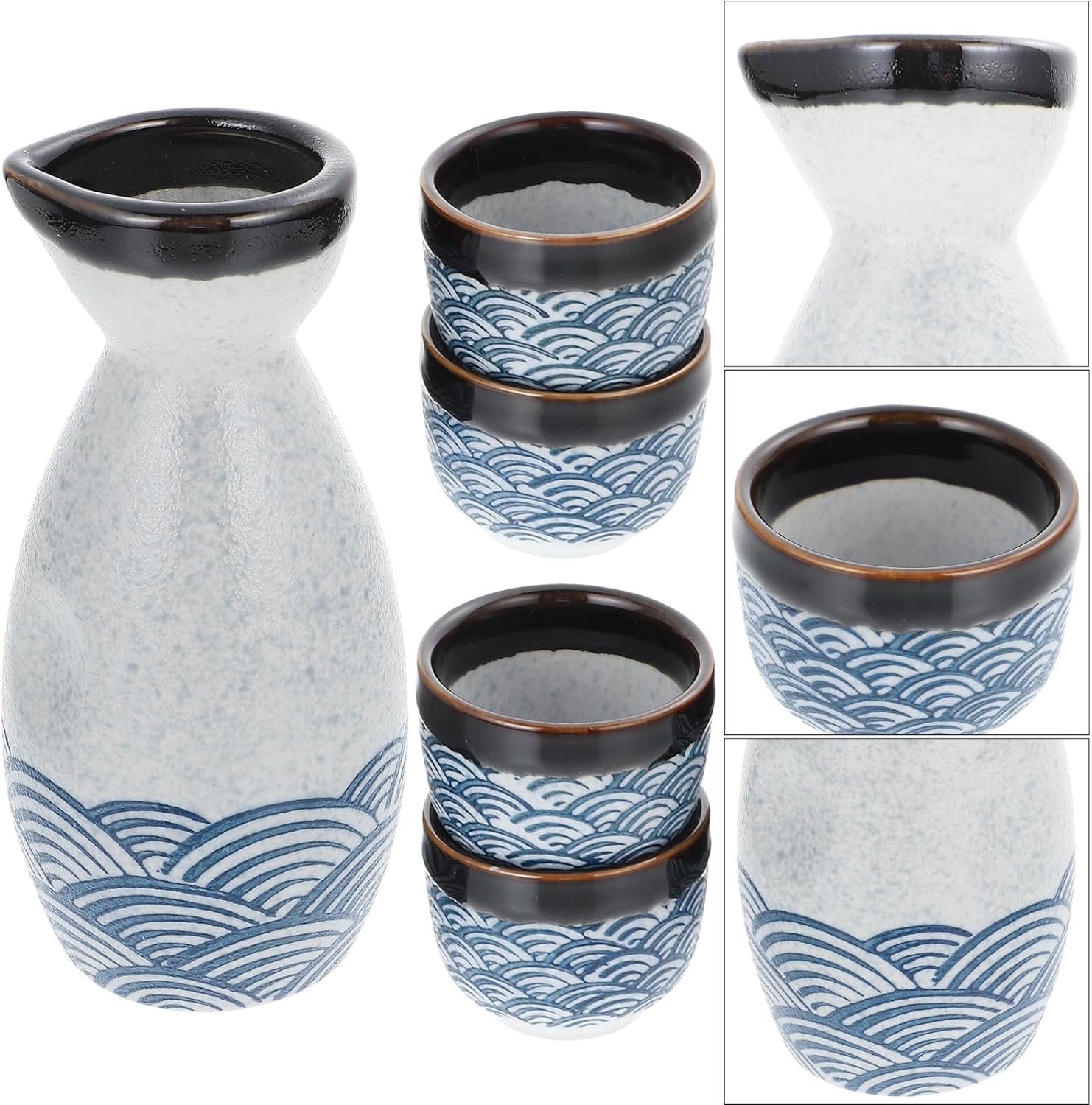 DOITOOL Japanese Sake Set Ceramic Sake Set - 1 Sake Pot and 4 Sake Cups - Traditional Sake Set Wine Glasses Tea Cups Sake Cups - Porcelain Sake Set for Warmers-6