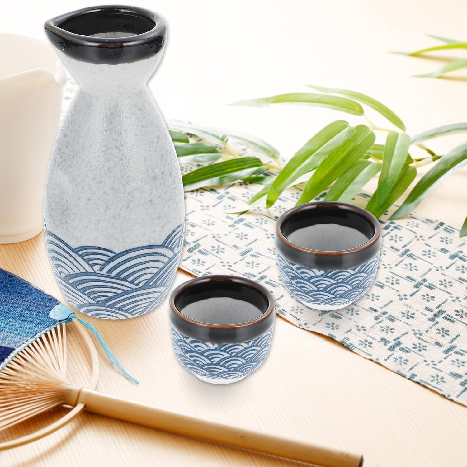 DOITOOL Japanese Sake Set Ceramic Sake Set - 1 Sake Pot and 4 Sake Cups - Traditional Sake Set Wine Glasses Tea Cups Sake Cups - Porcelain Sake Set for Warmers-8