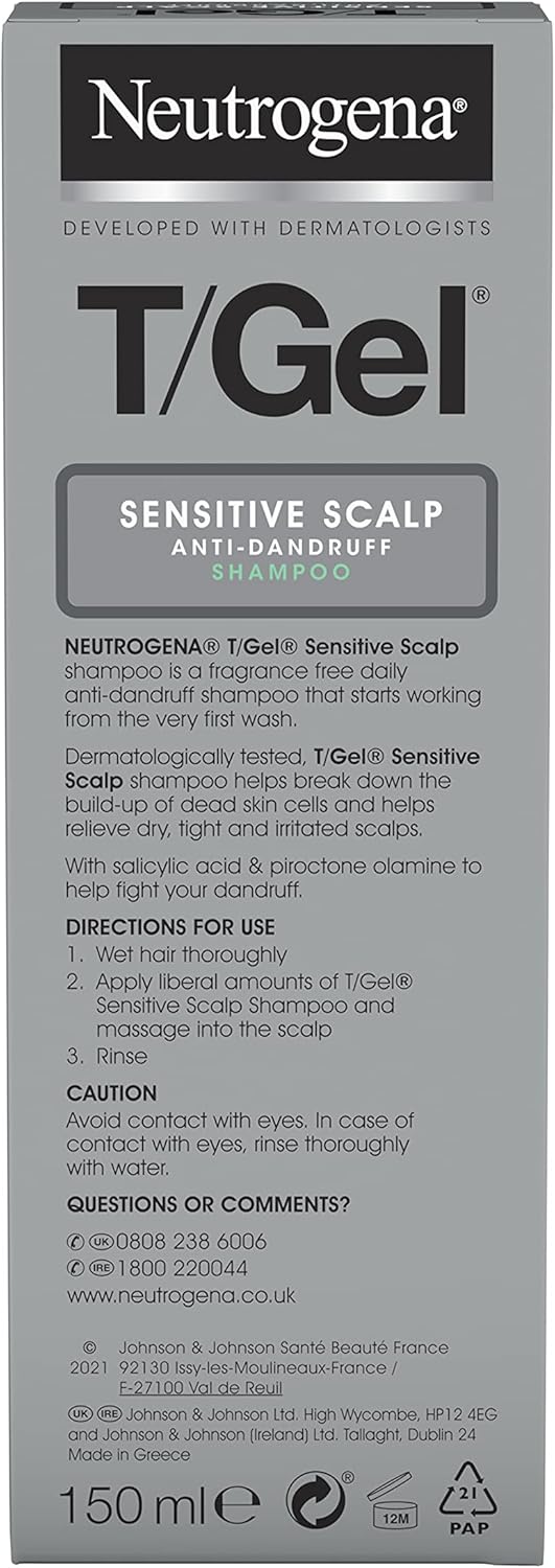 Neutrogena T/Gel Anti Dandruff Shampoo for Sensitive Scalp (1x 150ml), Daily Anti-Dandruff Shampoo with Salicylic Acid, Fragrance-Free Shampoo for Sensitive Skin to Fight Dandruff from First Wash-7