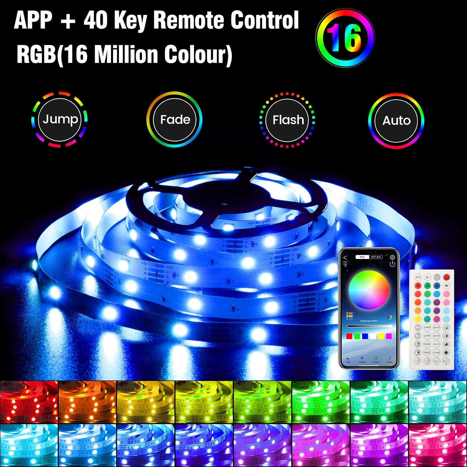 Enteenly 3m LED TV Strip, LED Strip Light Backlight TV 40-65in, 5050 RGB USB with Remote Control Multi-Color DIY Music Rhythm LED Strip Controlled by APP for HDTV Monitor Screen PC-1